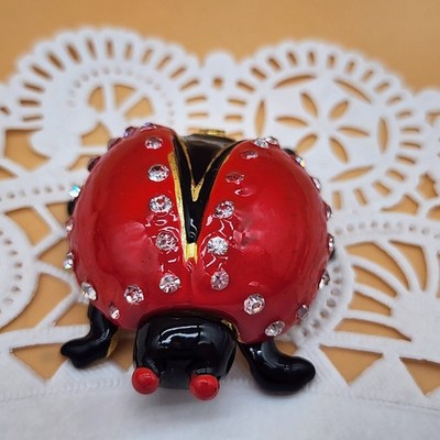 Lady Bug Miniature Vintage Red Trinket/pill Box Metal Hinged Magnetic Closure