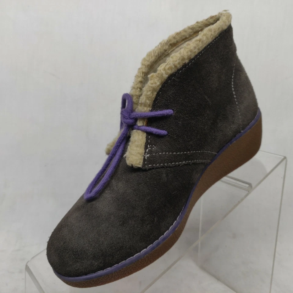 Clarks 13281 Gris Gamuza Cuña Suela de Goma Botines con Cordones Niña Juventud EE. UU. 1 M Foto 4 de 4