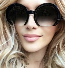 "EMMA" RAZOR Large Big Round Fashion Semi Half Rim Cutoff Lenses Sunglasses LUX