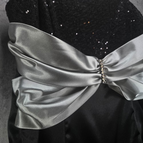Vintage Ruby Rox Evening Dress 16 Black & Silver Satin Sequins Bubble Hem Prom - Picture 7 of 15