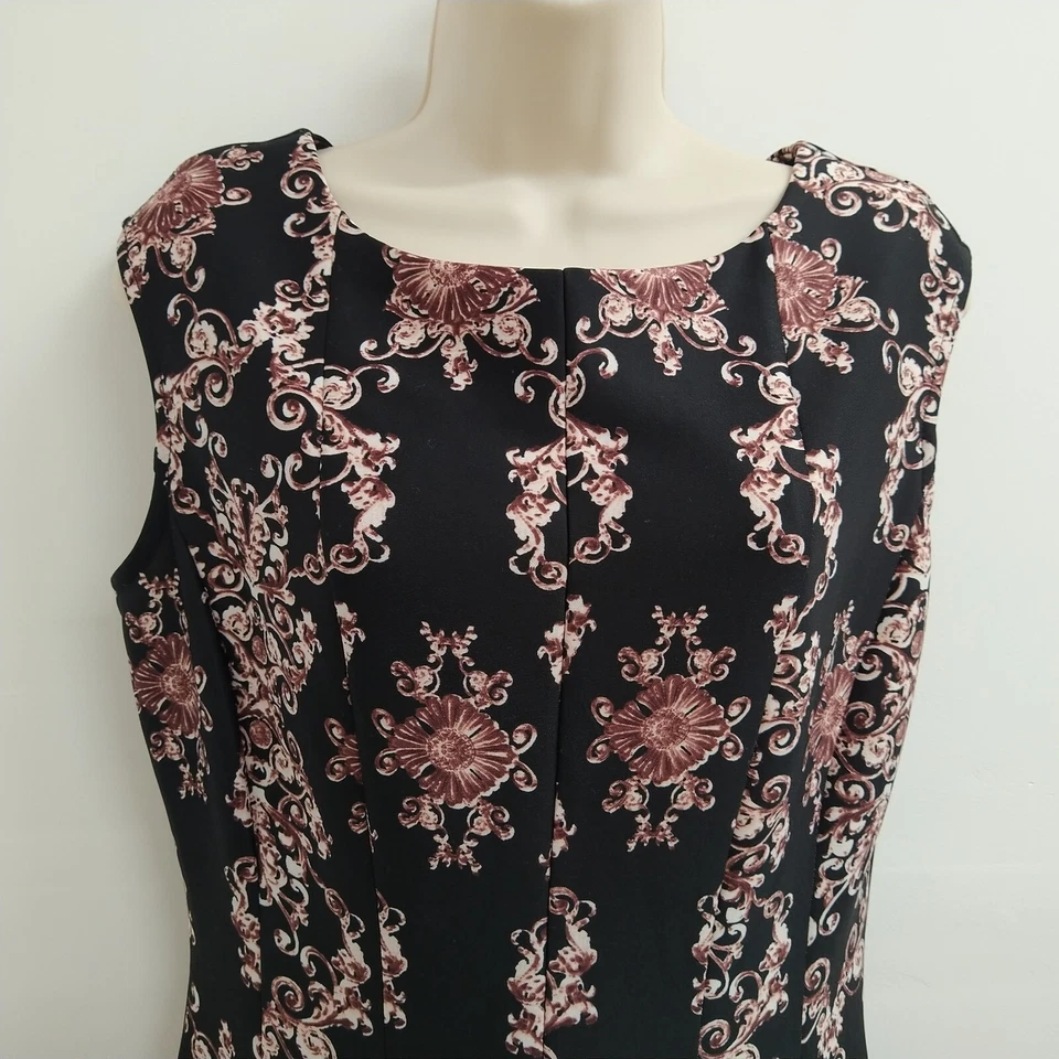 Vestido Gabby Skye Para Mujer Talla 8 Negro Rosa Ajuste Floral Acampanado Cubierta Retro Damas Foto 3 de 4