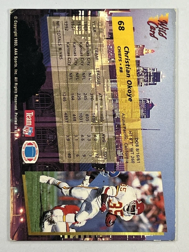 Christian Okoye 1993 Wild Card Superchrome #68 - Image 2 of 2