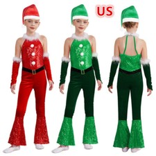 Girl's Outfits Full Length Set Soft Costume Christmas Hat Flared Arm Sleeve Cute