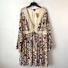 Torrid Gauze Lace Up Skater Mini Dress Floral Ivory 3X