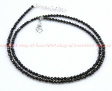 Genuine Natural 3mm Faceted Black Spinel Gemstone Round Beads Necklace16-36in