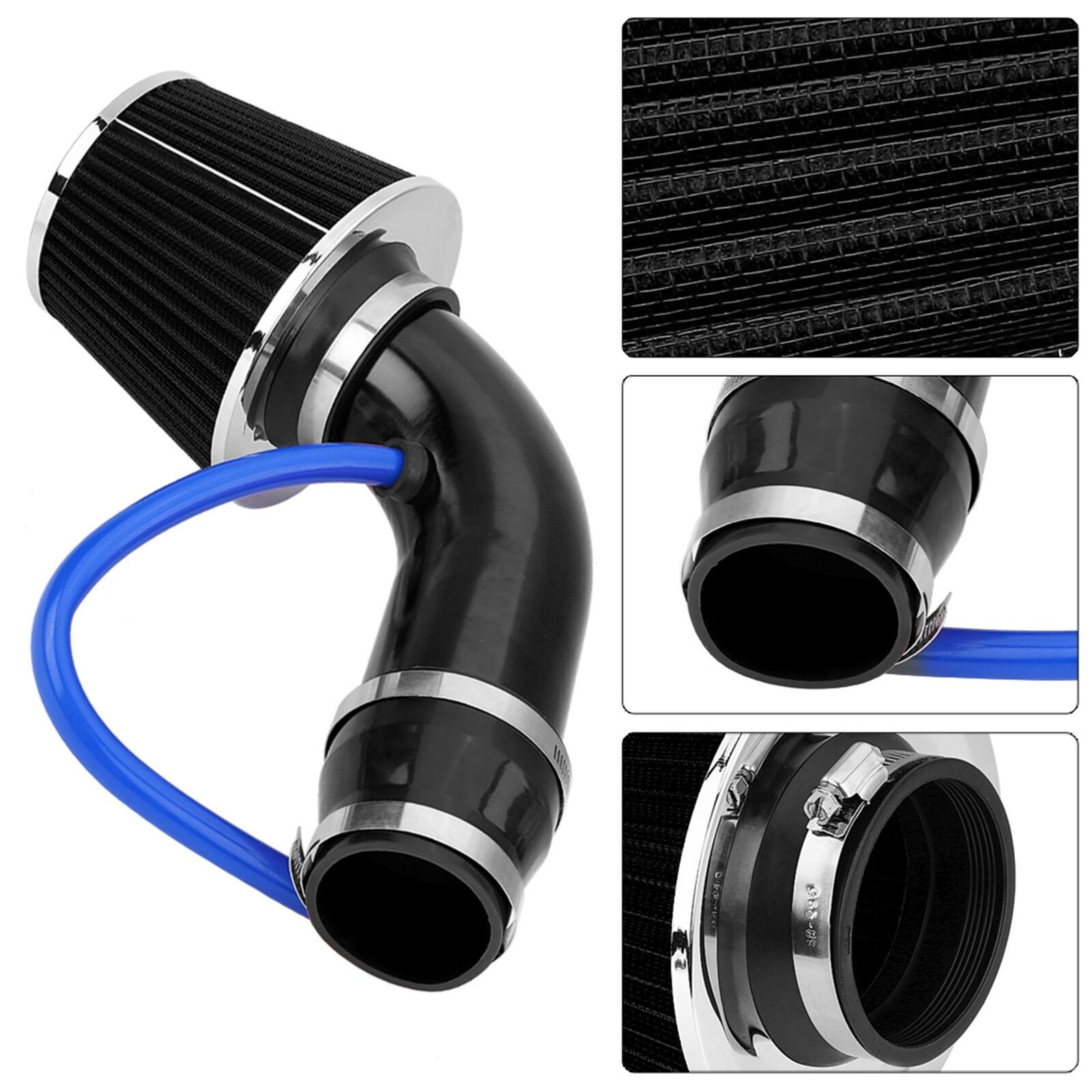 3Inch Black Cold Air Intake Filter Induction Kit Pipe Power Flow Hose System