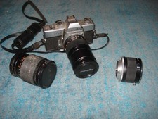 Minolta SRT 101 35mm Camera  135mm Lens  Sakar 28-85mm Zoom  Tele Converter