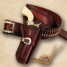 Gun Holster Belt Leather Revolver Pistol Tooled .22 .38/357 .44/45 Cal Western