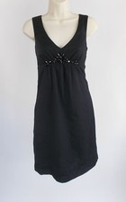 Ann Taylor Loft Size 2 Little Black Dress LBD Beaded 100% Cotton V-neck Lined