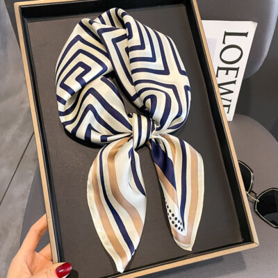100% Mulberry Silk 27'' Square Scarf Women Neckerchief Wrap Fashion Style Striped