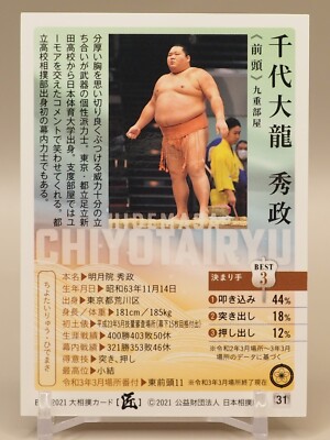 Chiyotairyu Hidemasa 2021 BBM Sumo Wrestling Card Japanese S496 | eBay