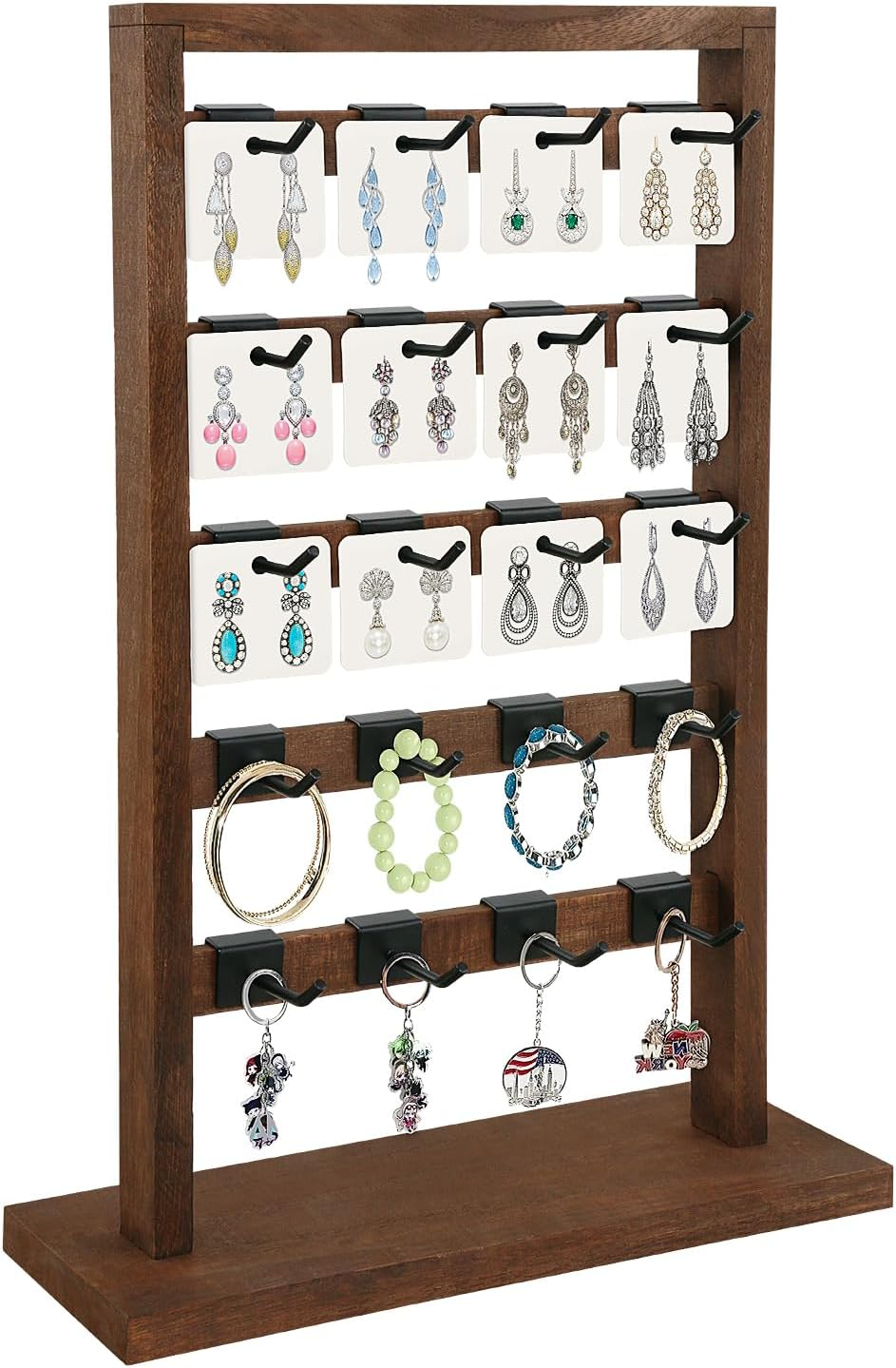 Earring Display Stands, Wooden Jewelry Display Rack with 20 Removable Hooks |...