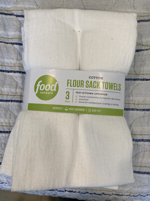 Food network  3 Pack, 30'' x 30'', White, 100% Cotton Flour Sack Towels, Oversized