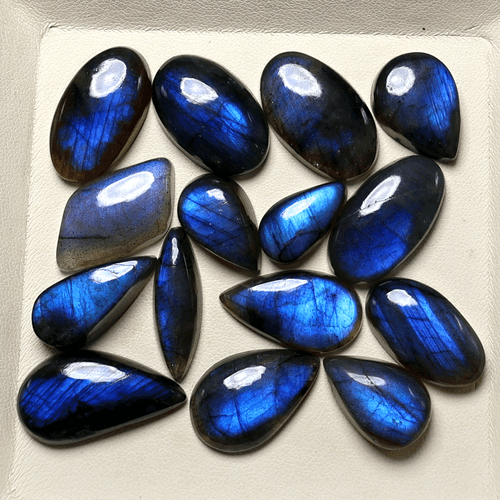 Alchimia della Luce 15 Pezzi Pietre Preziose Cabochon Fuoco Blu Naturale Labradorite ~ 15-24mm - Foto 7 di 12