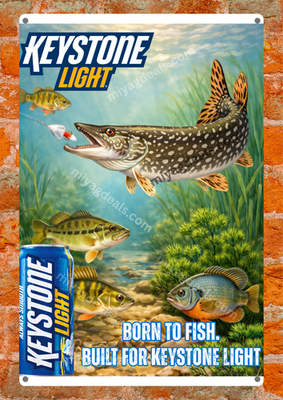 Born To Fish Keystone Light Fishing Metal Poster Vintage Style Man