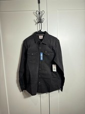 NWT Wrangler Men's Denim Shirt Western Pearl Snaps Black Men's Medium Cowboy USA