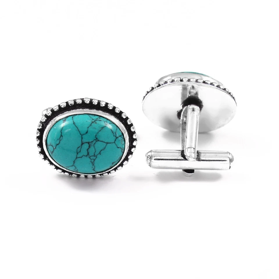 Gemelos hechos a mano de plata de ley 925 Natura turquesa piedras preciosas Foto 2 de 3