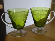 VAL ST LAMBERT CRISTAL 2 ANCIENS VERRES THE GRAVURE 1900 CHARTREUSE ht 8 cm