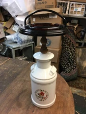 Mid Century Smoking Stand Ceramic Milk Can with Amber Glass Ashtray