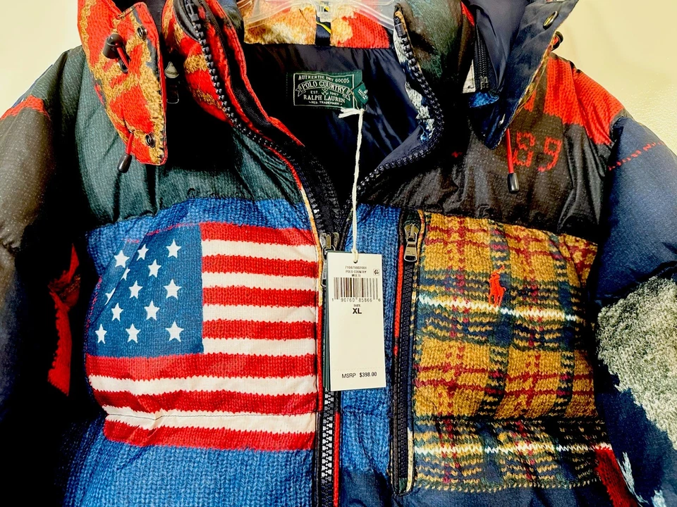 Polo Ralph Lauren Country American Patchwork Flag down puffer jacket NWT XL $398 - Image 3 of 4