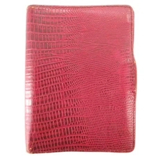 Filofax Pocket Slim Organiser Planner Wine Red Embossed Leather 6 Ring Scuffs