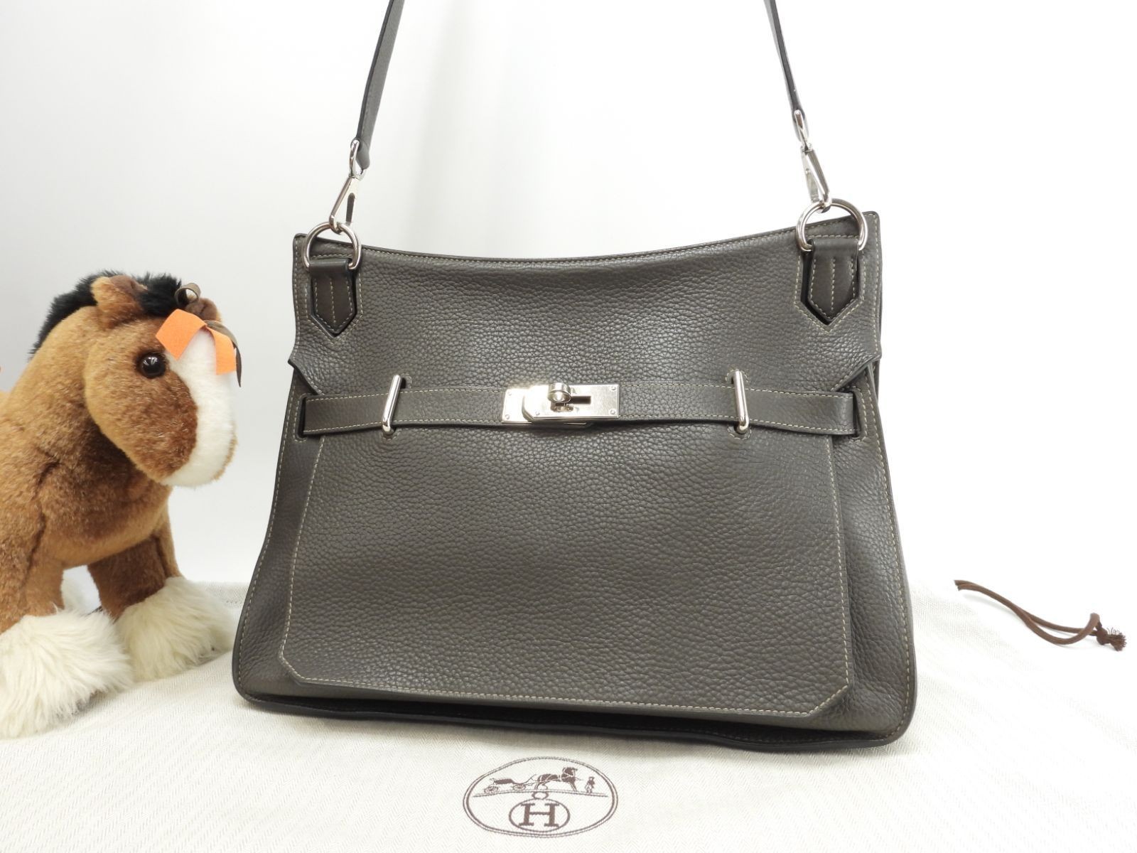 Hermes Jypsiere 34 Etoupe Togo Leather Crossbody Messenger Shoulder Bag Silver