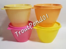 TUPPERWARE Refrigerator Bowls 14 oz  Fruit Color Nesting Stacking Leftover Set 4