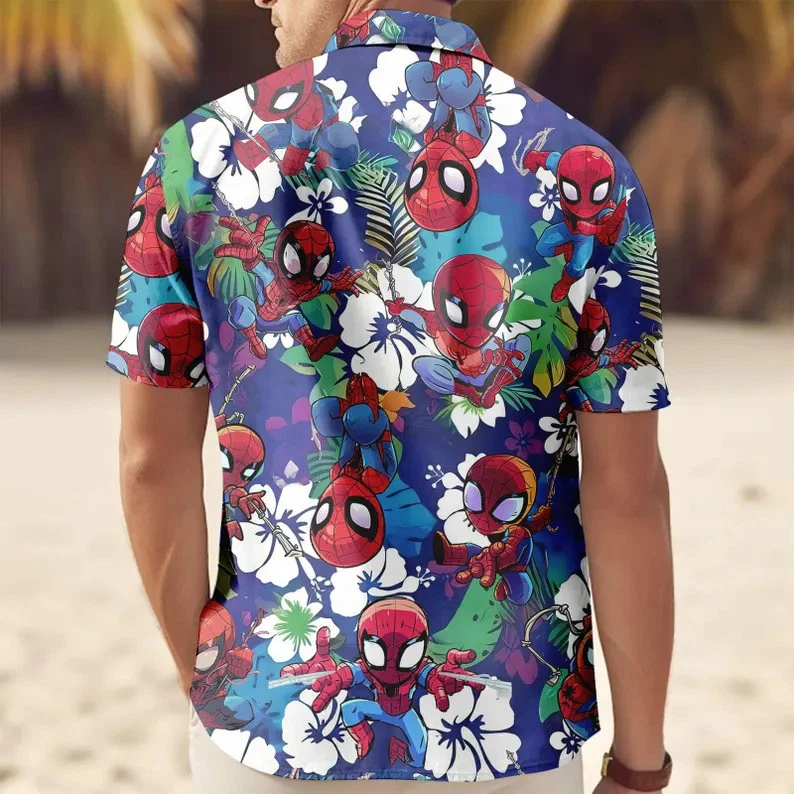 Marvel Spider Man Chibi Tropical Beach Purple Summer Aloha Hawaiian Shirt
