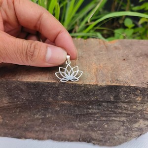Authentic Lotus Flower Jewelry Pendant Necklace for Women's 14k White Gold Plated Silver