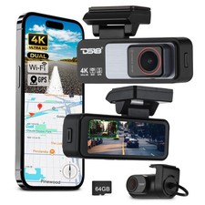 DS18 4K Dual Dash Cam with Wi-Fi, GPS, Parking Monitor, and 3.2  IPS Display