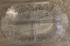 VINTAGE Large 11.5x7.5” Crystal Clear Glass Relish 3 Section Serving Dish 1940's