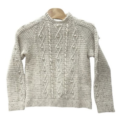 Handmade Knit Sweater 42 chest Oatmeal Chunky Cable Knit Fisherman Vtg 90s 80s