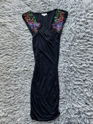 Ritmo Di Perla Dress Womens 42 Black Floral Embroidered Maxi Vintage