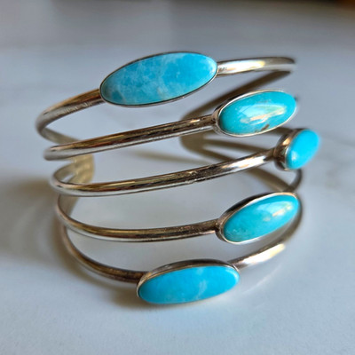 Jay King DTR Sterling Silver 925 Multi Rail 5 Stone Turquoise Cuff Bracelet VTG
