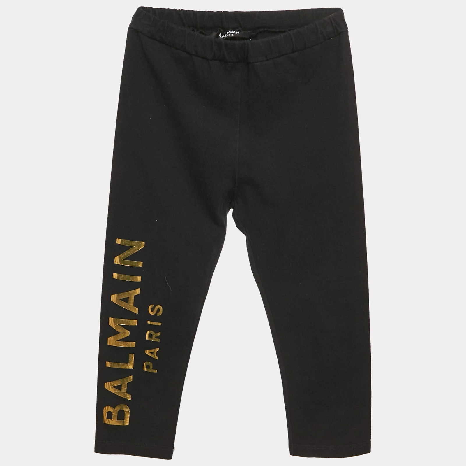 Balmain Kids Black Logo Foil Print Cotton Knit Leggings 24 M