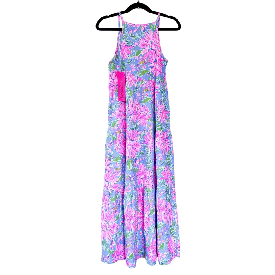 NWT! Lilly Pulitzer Periwinkle Pink Sunrise Bay Harleigh Maxi Dress Size M 6-7Y - Image 3 of 4