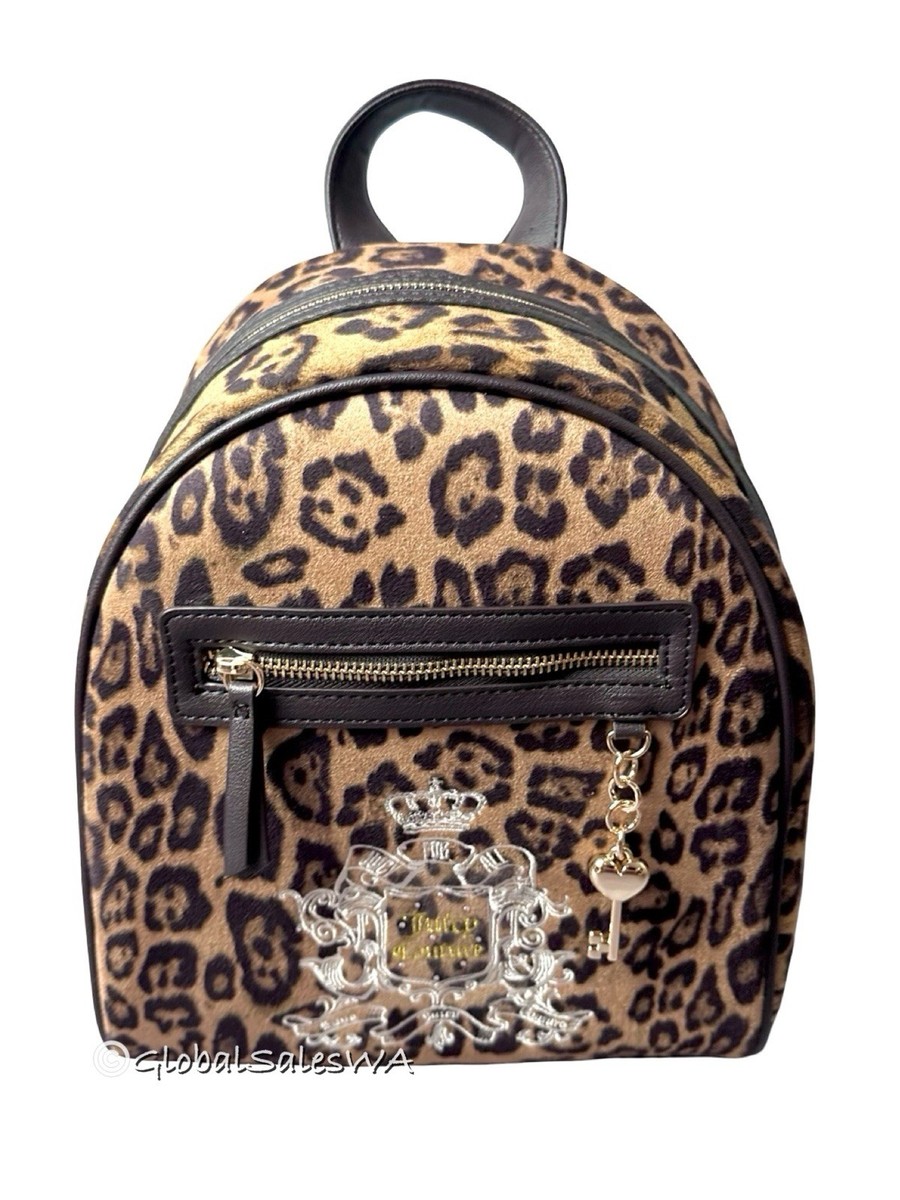 Juicy Couture Backpack w Zip Pouch Black, Pink Roses Floral w Cheetah Wristlet Juicy Couture For All Leopard Cheetah Print Mini Backpack  main image 3