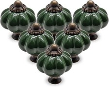 25pcs Dark Green Pumpkin Knobs, Vintage Ceramic Cabinet Handles, Dresser Draw...