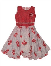 VINTAGE Womens Sleeveless A-Line Dress IT 36 XS Red Floral DQ03