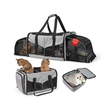 Expandable Cat Carrier for 2 Cats, Double Compartment Large Pet Carrier for L...