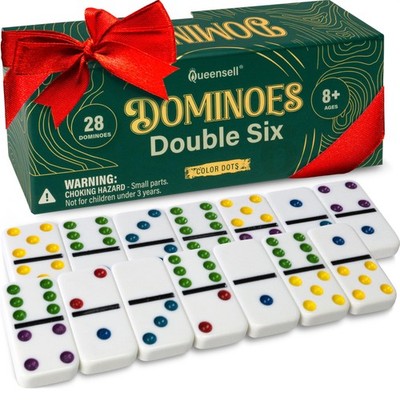 Double 6 Dominoes Set Large Tiles with Color Dots for Adults and Kids Game