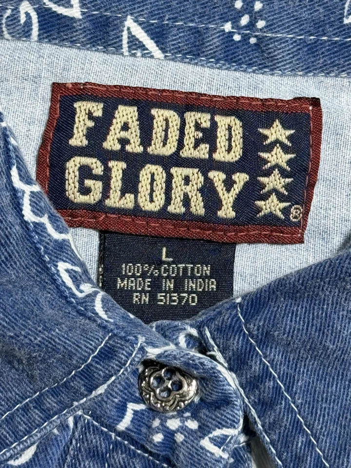 Camisa Gloria Desteñida Para Hombres Grande Azul Blanco Patchwork Bandana Chaleco Vaquero Occidental Foto 2 de 4