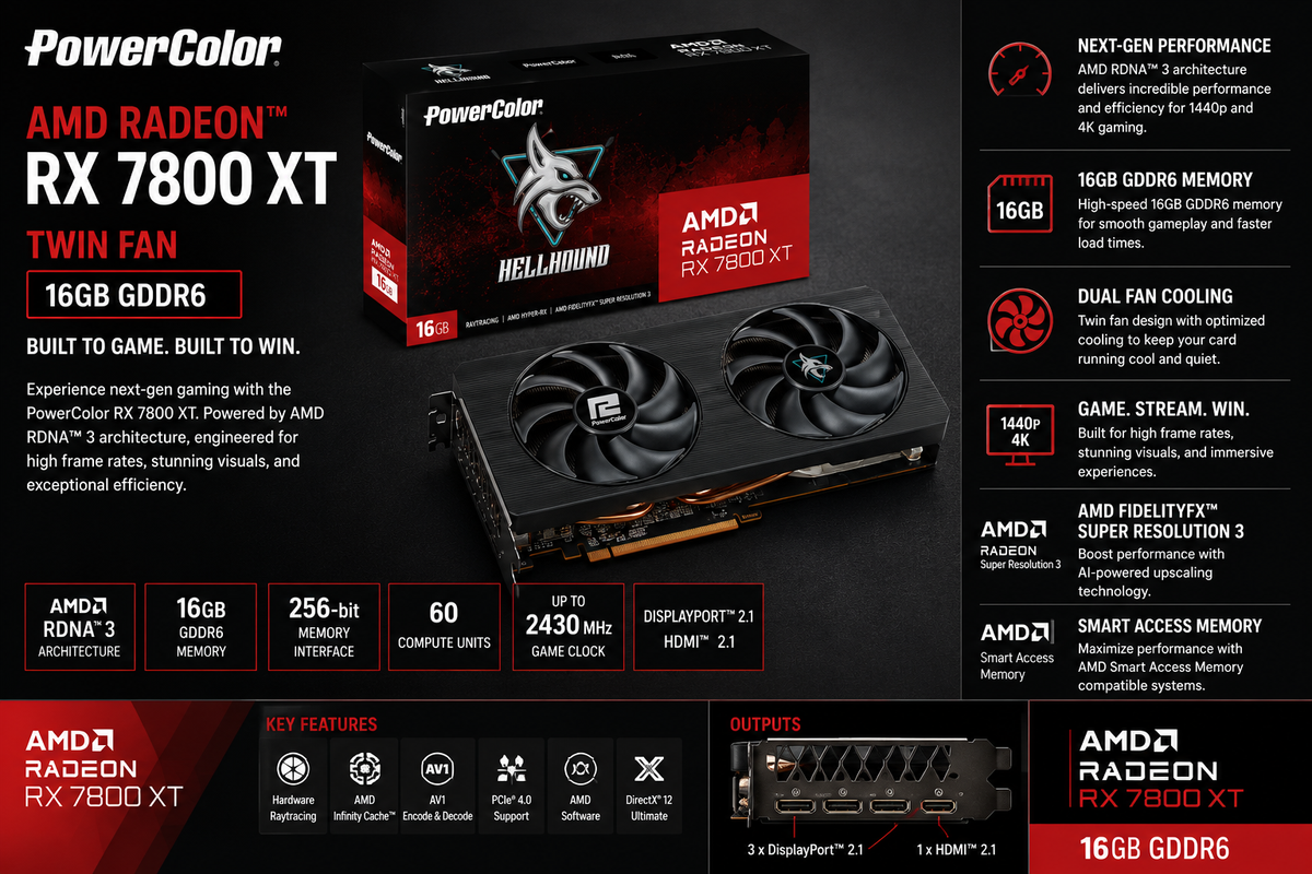 SAPPHIRE PULSE AMD Radeon RX 7800 XT 16GB GDDR6 Graphics Card for