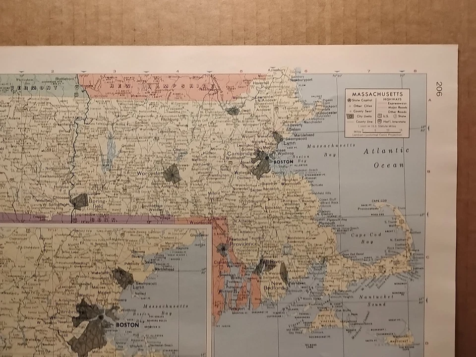 1961 Vintage MASSACHUSETTS Authentic Atlas Map Life Pictorial Atlas of the World - Image 2 of 4