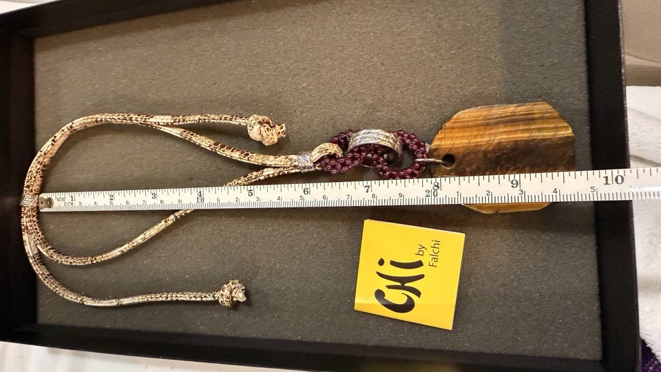 Collar Chi By Falchi 925 y cuero. Colgante ojo de tigre. Foto 3 de 4