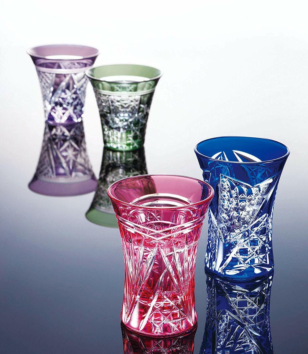 KEIYO（ケイヨウ）APPCASTII Toyo Sasaki Glass Yachiyo Kiriko Flower Vase Yatsuhashi Blue