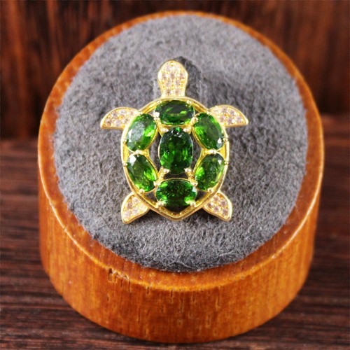 Green Chrome Diopside SEA TURTLE Pendant 18k Yellow Gold Over Sterling Silver