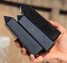 3 pc 130MM Black Tourmaline 4 Faceted Tower Schorl Gemstone Spiritual Obelisk
