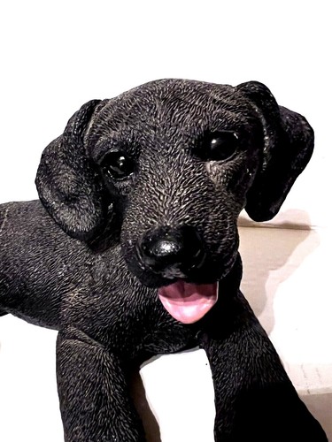 Vintage Cute Black Puppy Statue Made in Italy 11 in. Long Pretty Eyes Dog Canine - Picture 12 of 12