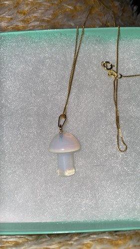Natural Opal Mushroom Gold Plated Over Sterling Silver 16” necklace - Picture 4 of 5